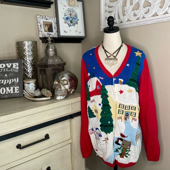 QUAKER FACTORY VINTAGE CHRISTMAS BUTTON UP SWEATER - Picture 1 of 13